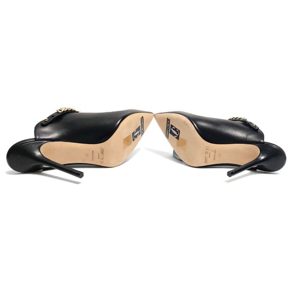 Jimmy Choo Lexx 100 Black Leather Gold Color Chain EU 37 US 7 Mules - Picture 7 of 12